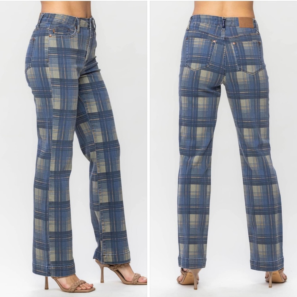 Judy Blue Vintage Plaid Straight Leg Jeans
